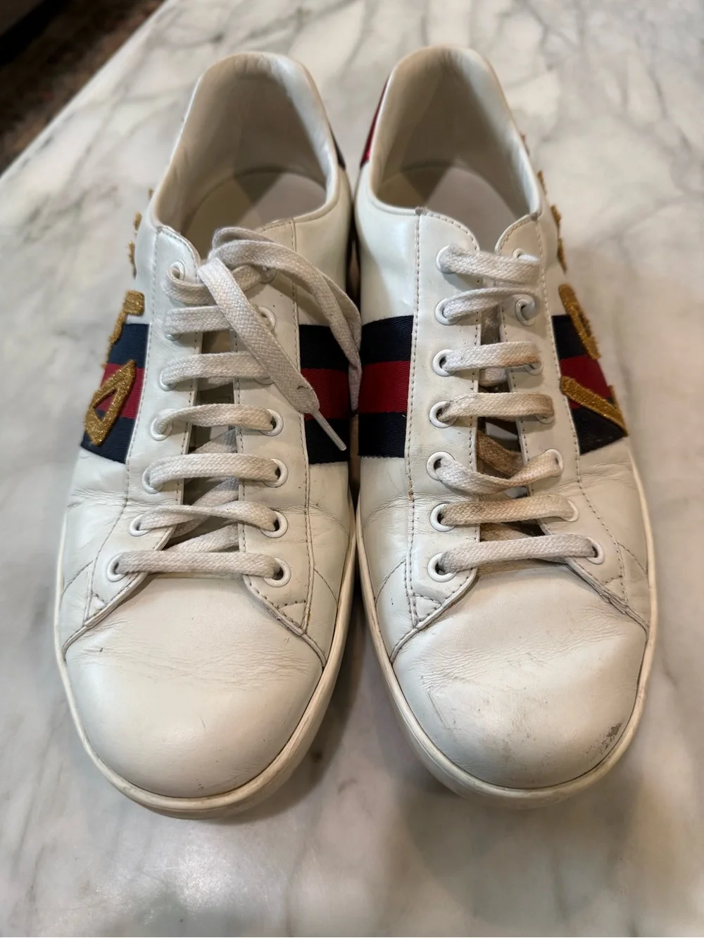 Gucci Ace LOVED Leather Sneakers Men’s US 10 White Web Stripe Made In Italy